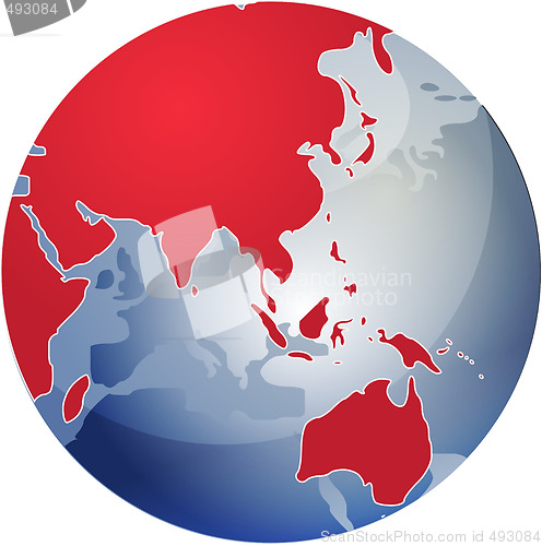 Image of Map of Asia on globe  illustration