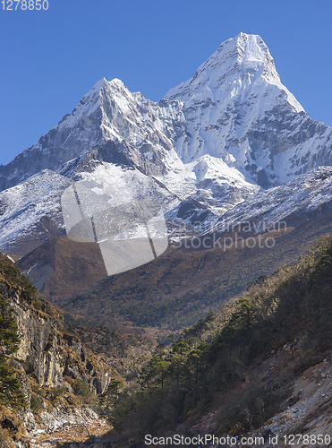 Image of Ama Dablam summit in Himalayas Everest base camp trek