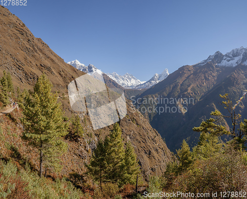 Image of Everest, Lhotse and Ama Dablam summits. 