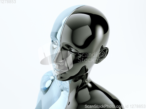 Image of Glass human head separated by line as symbol of balance and dive