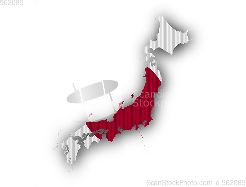 Image of Map and flag of Japan on corrugated iron