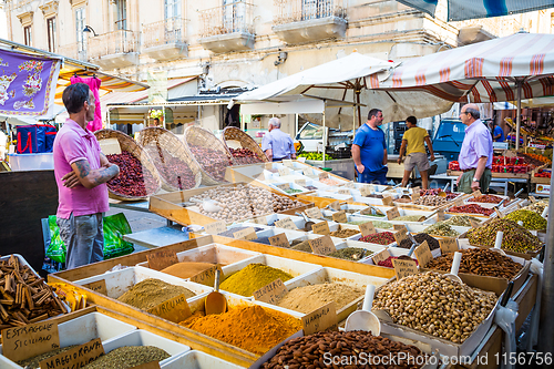 Image of SYRACUSE, ITALY - MAY 04th, 2018: this traditional almonds and p