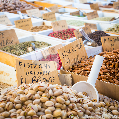 Image of Traditional almonds and pistachios market in South Italy