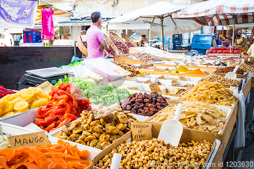 Image of SYRACUSE, ITALY - MAY 04th, 2018: this traditional almonds and p