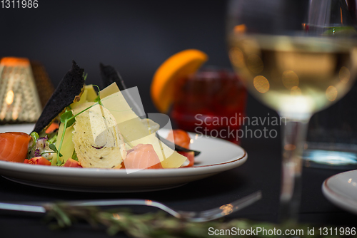 Image of Caesar salad with salmon fish