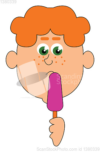 Image of Image of boy with ice cream, vector or color illustration.