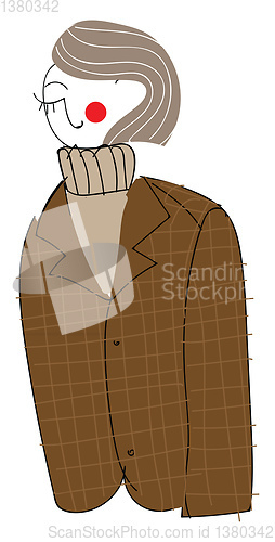 Image of Abstract cartoon of a short haired girl in brown coat vector ill