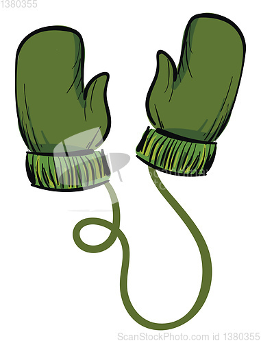 Image of A pair of green winter gloves vector or color illustration