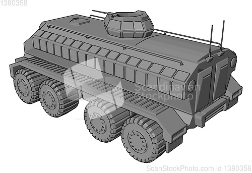 Image of 3D vector illustration on white background of a gray armoured mi