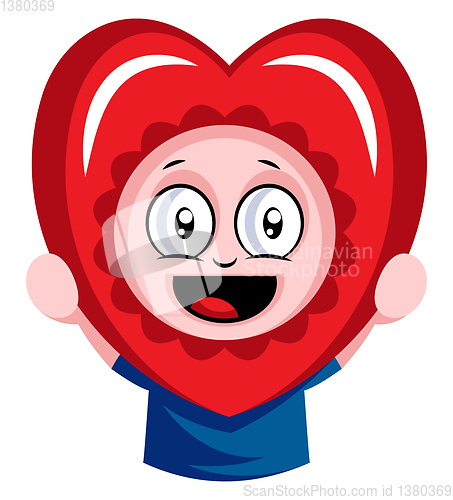 Image of Boy peeking through red heart illustration vector on white backg