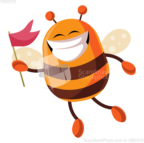 Image of Bee with flag is smiling, illustration, vector on white backgrou
