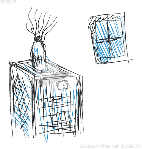 Image of Drawing of an inside home window and a bottled plant vector or c