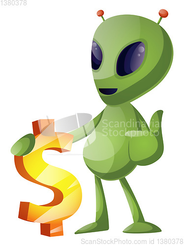 Image of Alien with dollar sign, illustration, vector on white background