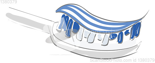 Image of Painting of a toothbrush with white and blue striped toothpaste,