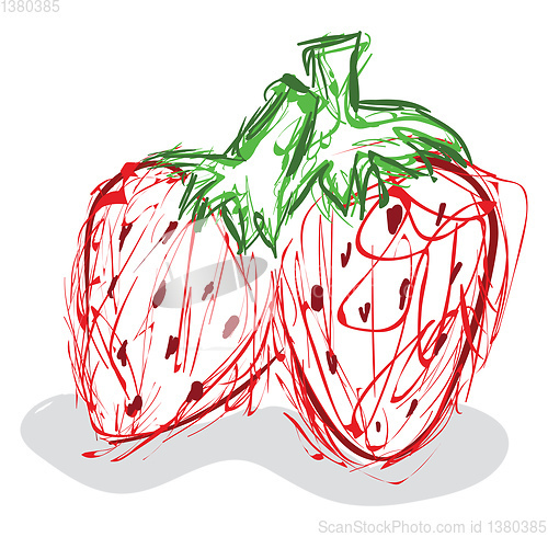 Image of Child sketch drawing of a couple of red strawberries, vector or 