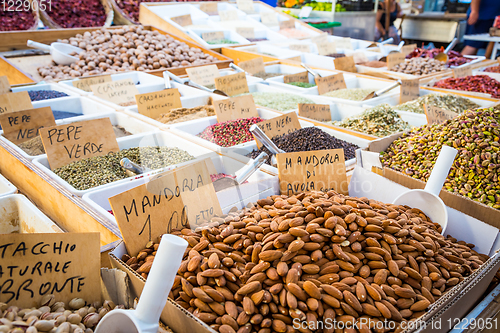 Image of Traditional almonds and pistachios market in South Italy