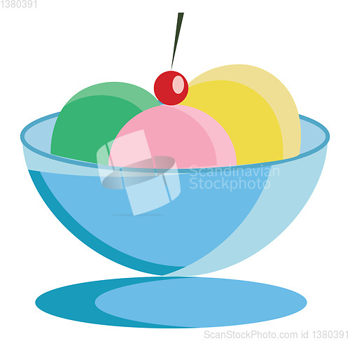 Image of Ice cream sundae with cherry decoration vector or color illustra