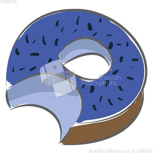 Image of Vector illustration of a blue donut with bitemark on white backg