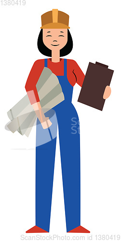 Image of Female architect character vector illustration on a white backgr