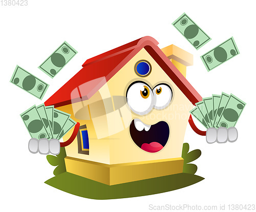 Image of House is throwing money, illustration, vector on white backgroun