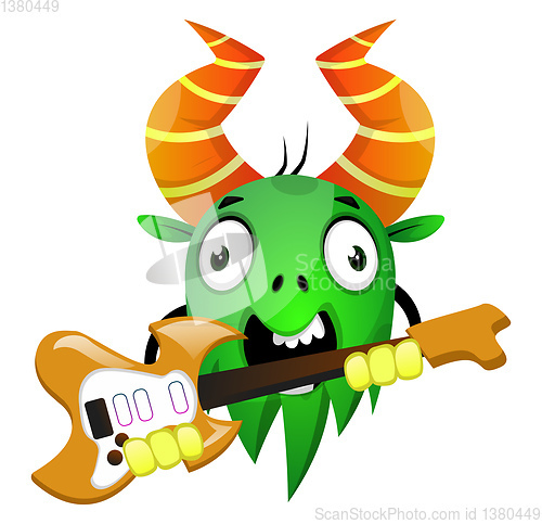 Image of Cartoon monster holding an electric guitar, illustration, vector