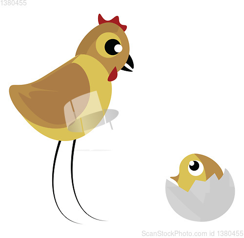 Image of Hen and chicken, vector or color illustration.