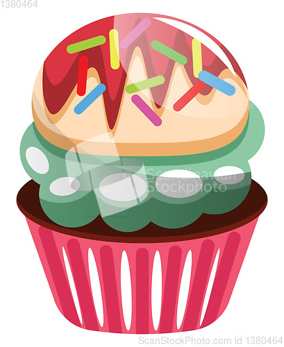 Image of Colorful cupcake with sprinklesillustration vector on white back