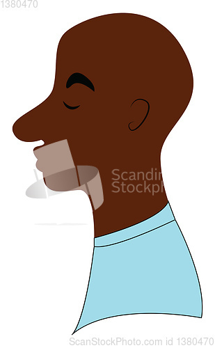 Image of Sad face of a bald man wearing a blue shirt vector color drawing