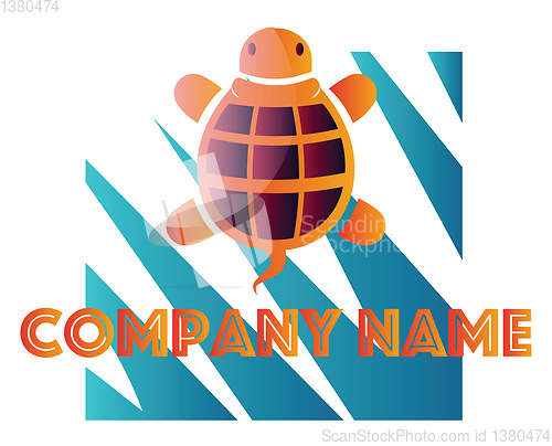 Image of Orange and purple turtle in front of blue and white square vecto