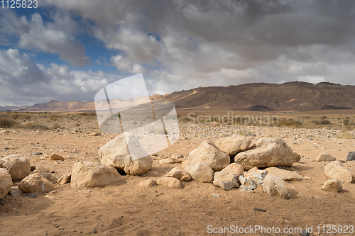 Image of Trekking in Negev dramatic stone desert, Israel 