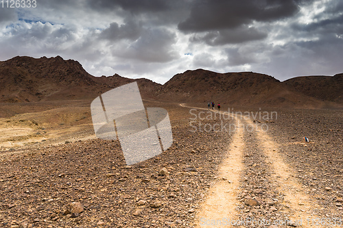 Image of Trekking in Negev dramatic stone desert, Israel 