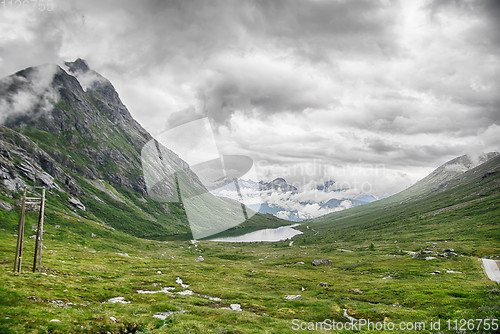 Image of Dramatic norwegian landscape in cold summer