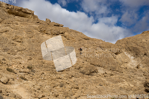 Image of Trekking in Negev dramatic stone desert, Israel 