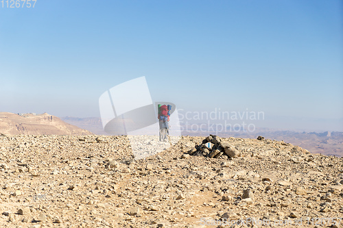 Image of Trekking in Negev dramatic stone desert, Israel 