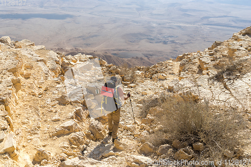 Image of Trekking in Negev dramatic stone desert, Israel 