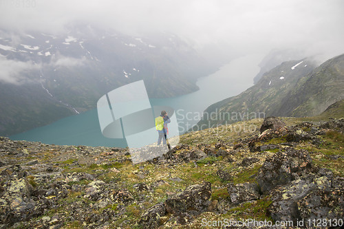 Image of Tourist in Norwat hiking path