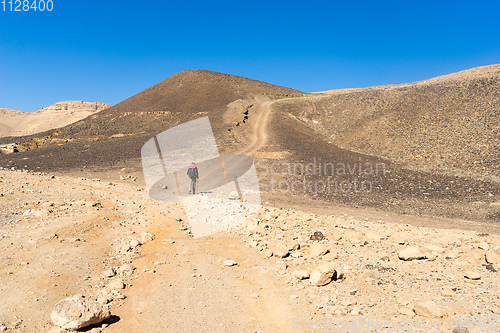 Image of Trekking in Negev dramatic stone desert, Israel 