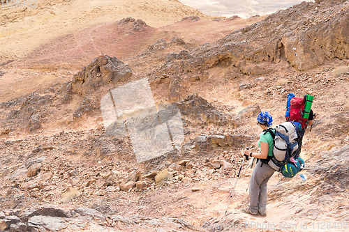 Image of Trekking in Negev dramatic stone desert, Israel 