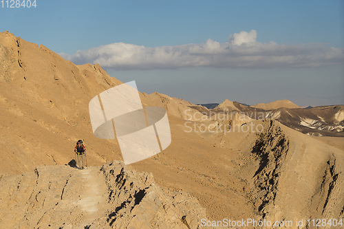 Image of Trekking in Negev dramatic stone desert, Israel 