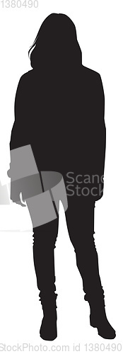 Image of Silhouette of standing woman, illustration, vector on white back