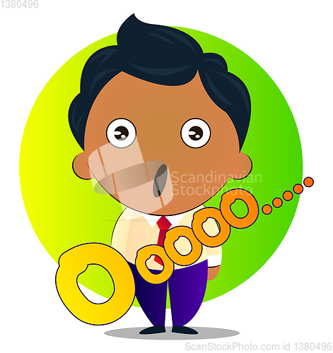 Image of Surprised boy in a suit with curly hair, illustration, vector on