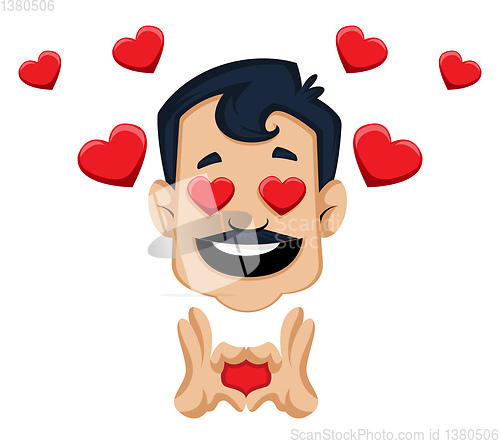 Image of Man with hearts, illustration, vector on white background.