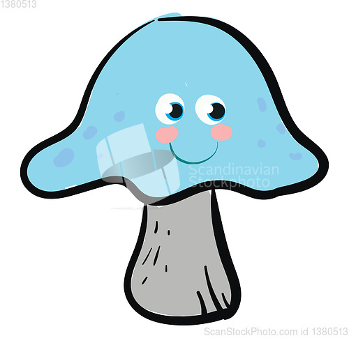 Image of Clipart of a happy blue-colored mushroom vector or color illustr