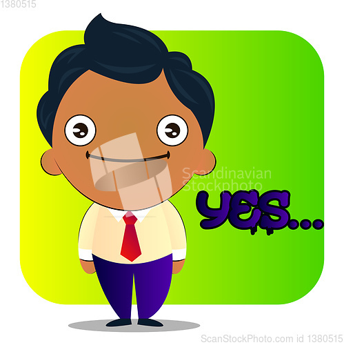 Image of Boy in a suit with curly hair says yes, illustration, vector on 