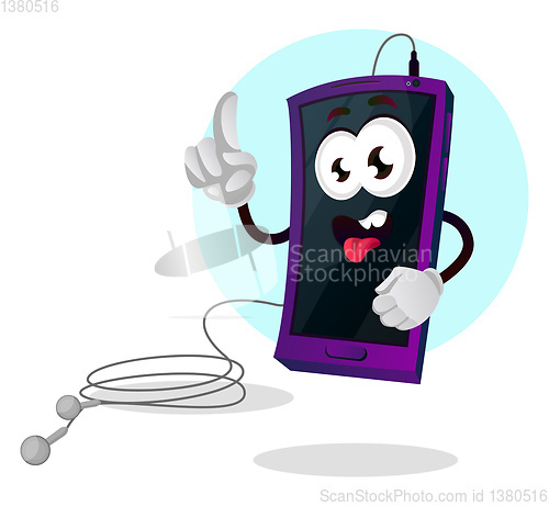 Image of Mobile emoji listening music illustration vector on white backgr
