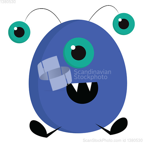 Image of Smiling blue ovak monster with three eyes vector illustration on