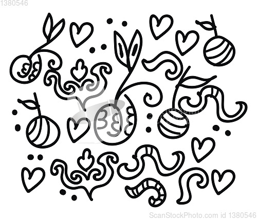 Image of A beautiful doodle art of using various shapes as heart fruits l