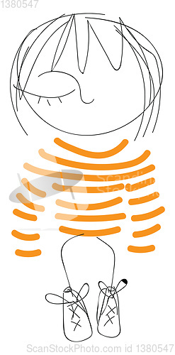 Image of A cute little cartoon girl in her orange striped dress vector or
