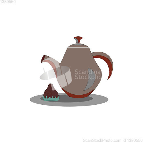 Image of Clipart of a brown teapot and a candy symbolize evening tea time