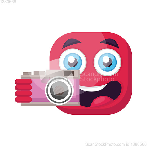 Image of Square deep pink emoji holding a camera vector illustration on a